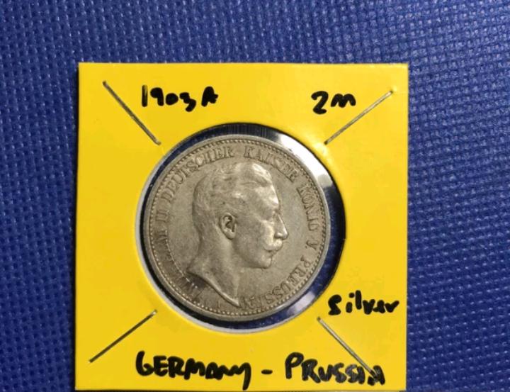 เหรียญเงินแท้ ปี 1903 เยอรมัน PRUSSIA 2 MARK 1