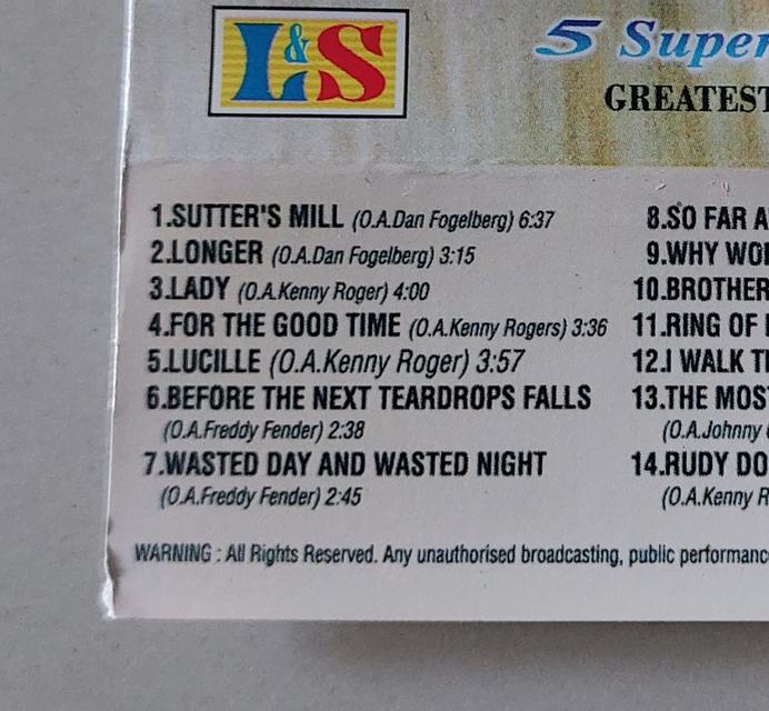 □มือ2 เทปเพลง Dan Fogelberg,Kenny Roger,Freddy Fender,Dire Straits,Johny Cash□อัลบั้ม 5 SUPER STAR COUNTRY (ลิขสิทธิ์แท้)(แนว คันทรี country 6