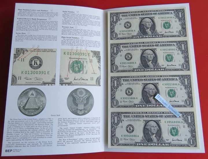 ธนบัตร USA 2001 UNCUT SHEET OF FOUR $1 BILLS 3