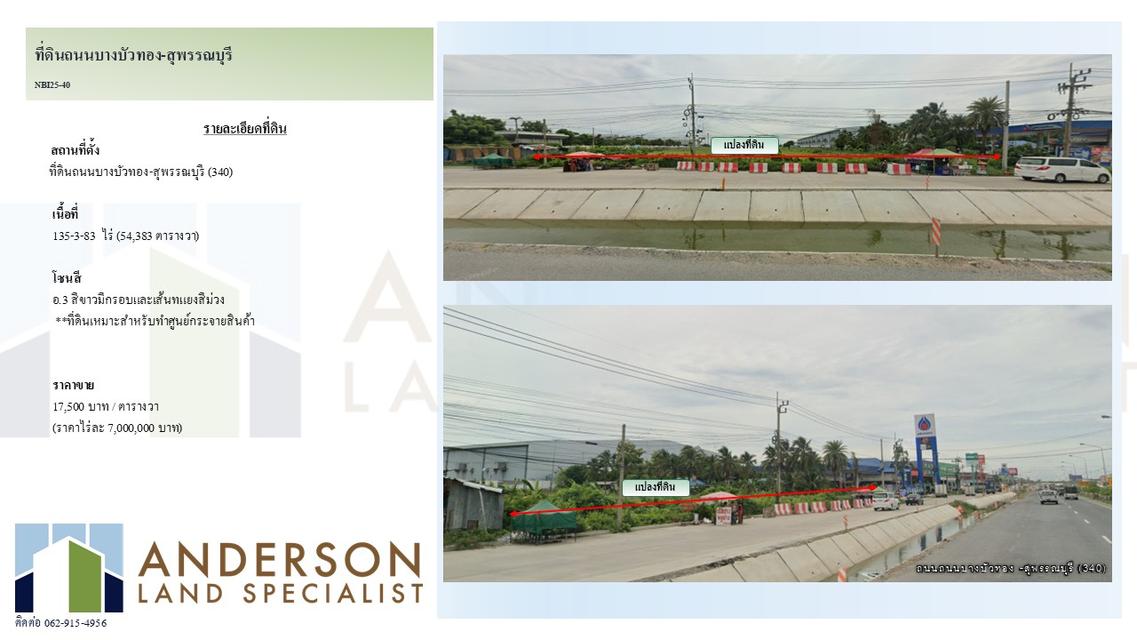 ขายที่ดินศักยภาพสูง! ทำเลทองสำหรับธุรกิจอุตสาหกรรม-โลจิสติกส์ ถนนบางบัวทอง-สุพรรณบุรี (340) 1