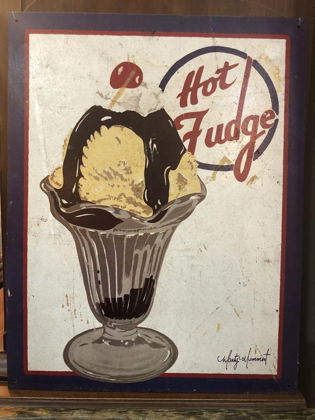 Vintage Tin Metal Sign : Hot Fudge