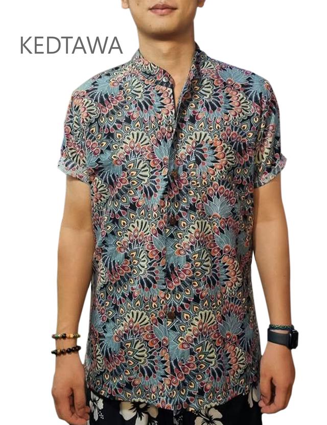 เสื้อแขนสั้นคอจีน ผ้าฝ้ายผ้าไทย