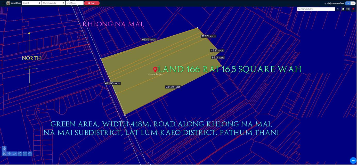 ✅ขายที่ดิน166ไร่16.5ตารางวา พื้นที่สีเขียว หน้ากว้าง 418ม. ถนนเลียบคลองหน้าไม้  ตำบล หน้าไม้ อำเภอลาดหลุมแก้ว ปทุมธานี   6