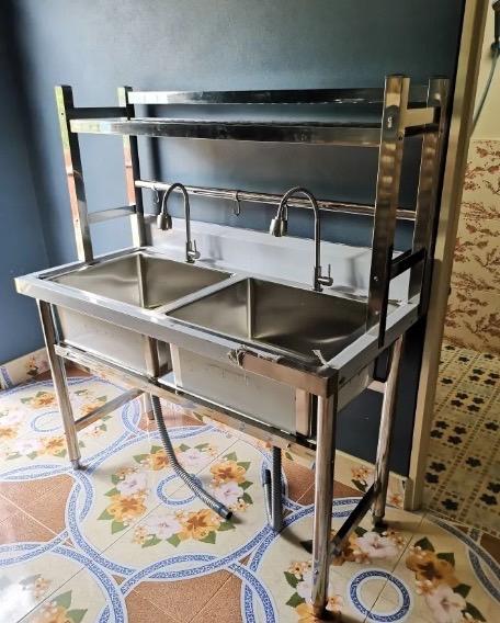 อ่างล้างจาน 2 หลุมพร้อมที่คว่ำจาน เกรด 201