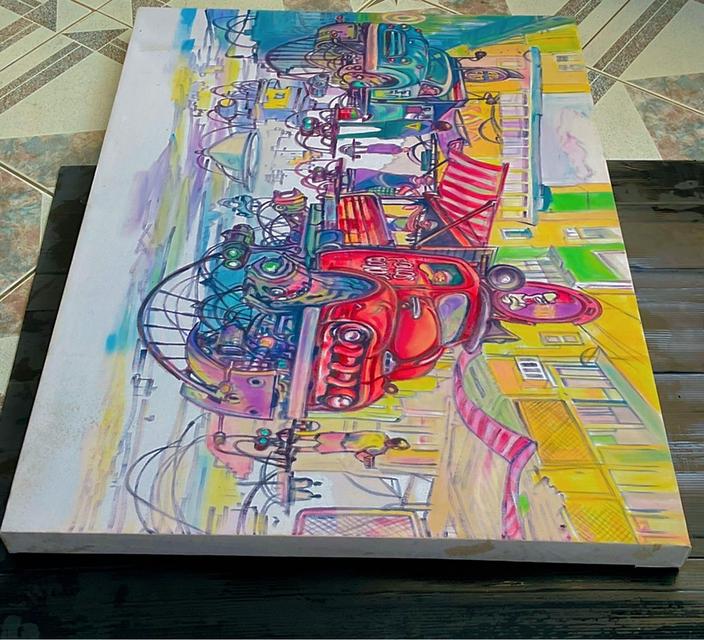 ภาพวาดสีอะคริลิคไซไฟเรโทรวินเทจ พร้อมกรอบไม้ ขนาด 60x80 ซม. โดยศิลปิน Freedom (2023) รูปที่ 2