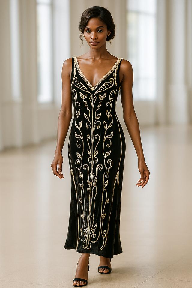 เดรสแม็กซี่ผ้าโปร่งปักลาย สไตล์แกสบี้ เดรส Gatsby Tulle Maxi Embroidered @SP049 4