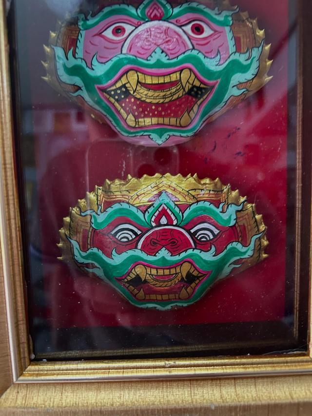 ภาพเขียนหนุมาน  ภาพเขียนศิลปะบนกระดองปู พร้อมกรอบไม้เก่า 5