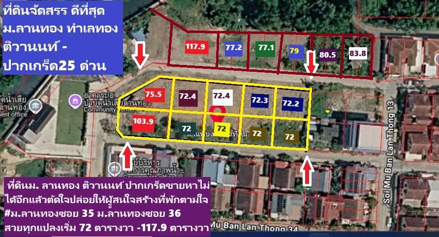 ขายที่ดินถมจัดสรรยาว 26 ม.แปลงนี้สวยที่สุดเท่าที่มี 103..9 ตรวาSQW. ม.ลานทองปากเกร็ดจัดสรรสี่เหลี่ยมผืนผ้าซอยลานทอง 35/1 ตรงข้ามศูนย์บริหารน้ำปากเกร็ด 14