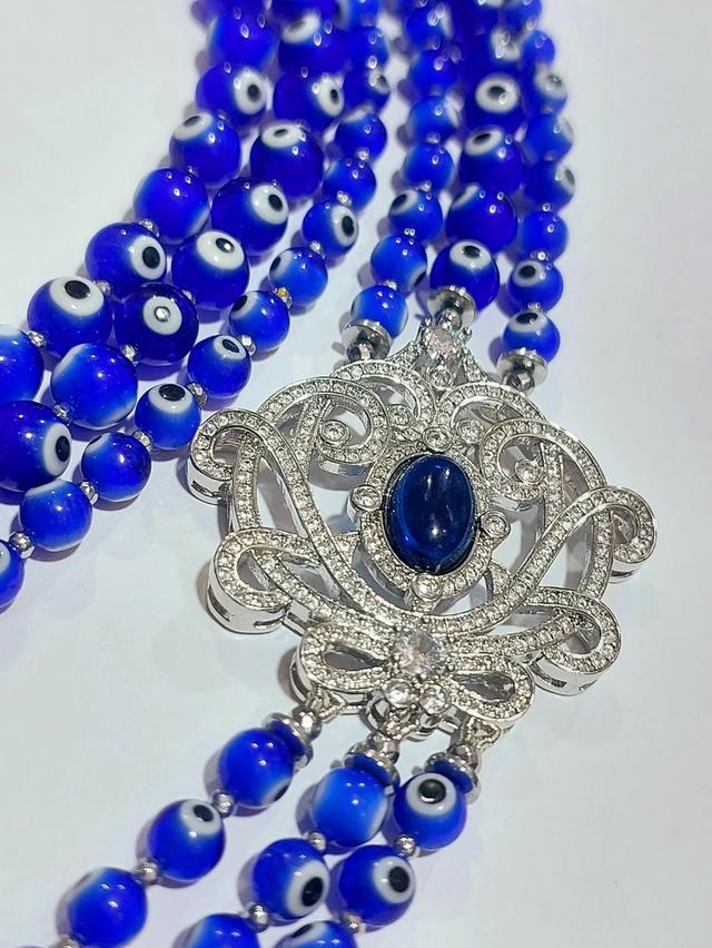 สร้อยคอ Evil eye จี้sterling silver925 พลอยczคั่นหินแร่เฮมาไทต์ ดวงตาขนาด6มิลและ8มิล ความยาว29นิ้ว