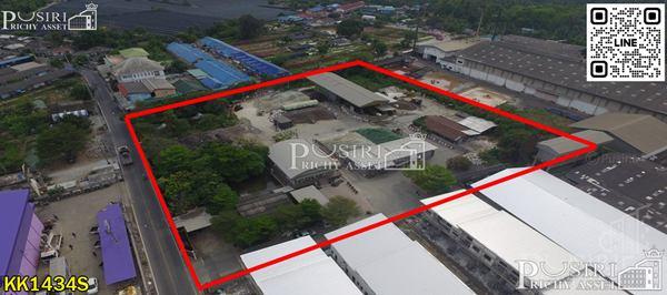 ขายที่ดิน 7 ไร่ พร้อมพื้นที่ใช้สอย ลานคอนกรีตเต็มพื้นที่ มีโรงงาน โกดัง สำนักงาน อุปกรณ์และใบ รง.4 ครบถ้วน แถมติดถนน 2 ด้านในราคาที่เปล่า - KK1434S 1