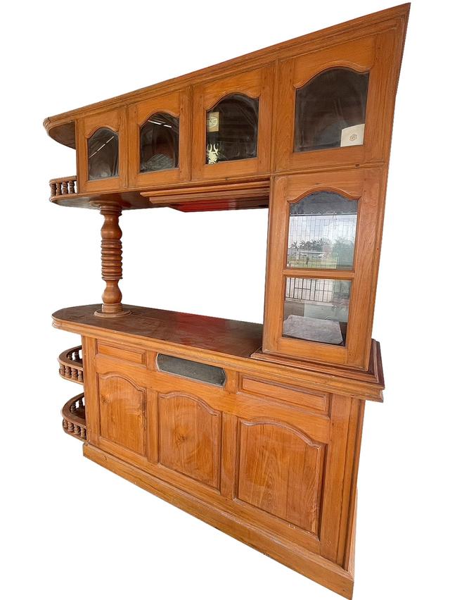 เคาน์เตอร์บาร์ไม้สัก ตู้บาร์ไม้สักทอง 3ชั้น บานกระจก ไม้สักทองคุณภาพ