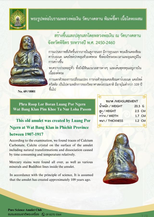 หลวงพ่อเงิน พิมพ์ขี้ตาสามชาย เนื้อโลหะผสม(ทองดอกบวบ) ปี2450-2460 แท้และทันยุค รูปที่ 7