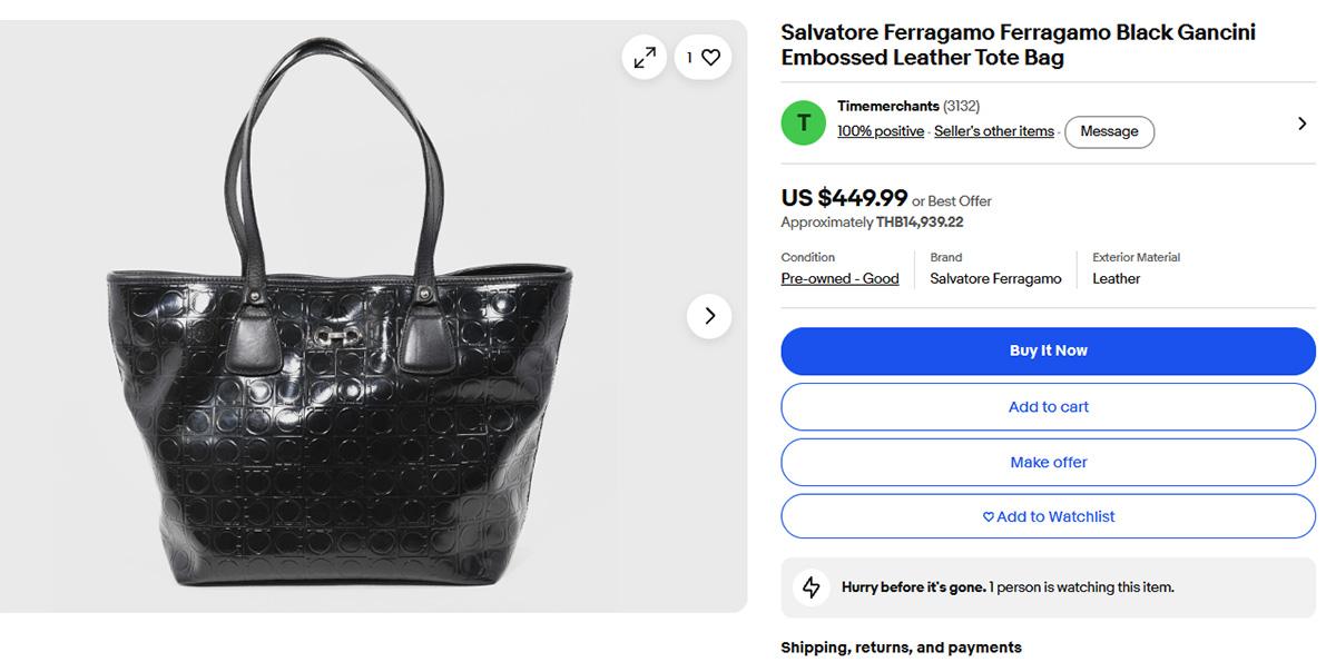 กระเป๋า Salvatore Ferragamo tote แท้ รูปที่ 7