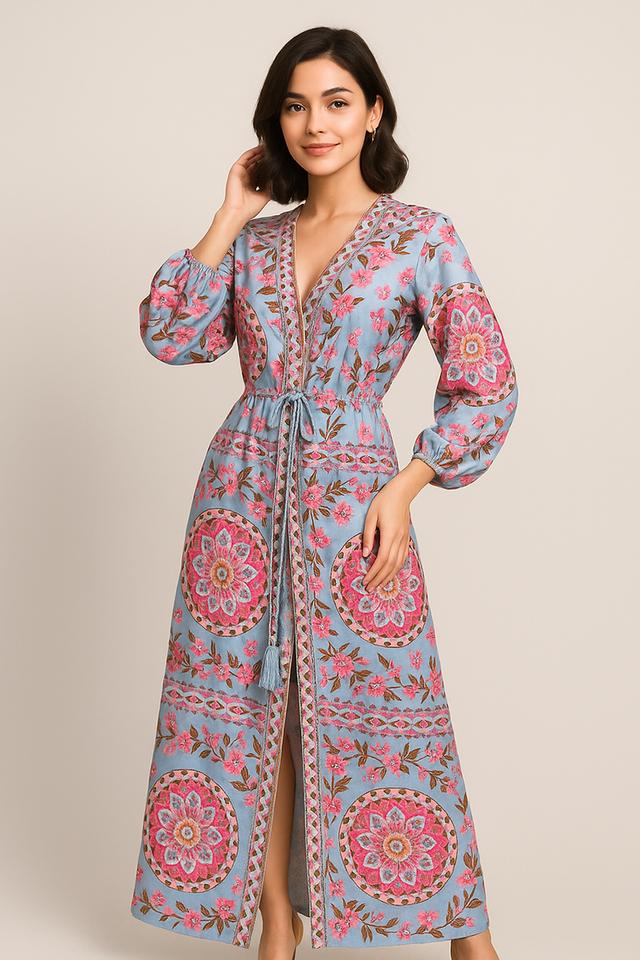 เดรสคลุมยาวลายโบฮีเมียนทรงแม็กซี่ (Bohemian Long Kimono Maxi Dress)_@SP015