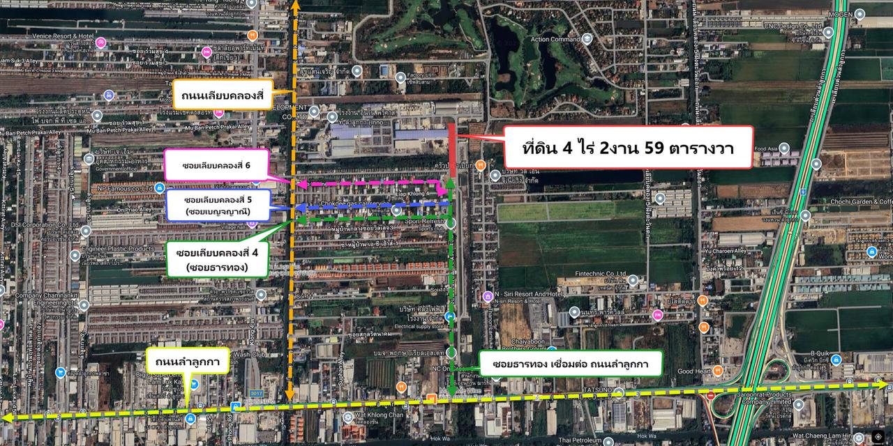 ขายที่ดินเปล่าราคาถูก ที่สวยถมแล้ว 4.5 ไร่ เข้าซอยลำลูกกา 69 (ซอยธารทอง) เป็นถนนทางลัดไปถนนรังสิต-นครนายก ใกล้สถานีรถไฟฟ้าลำลูกกา 1