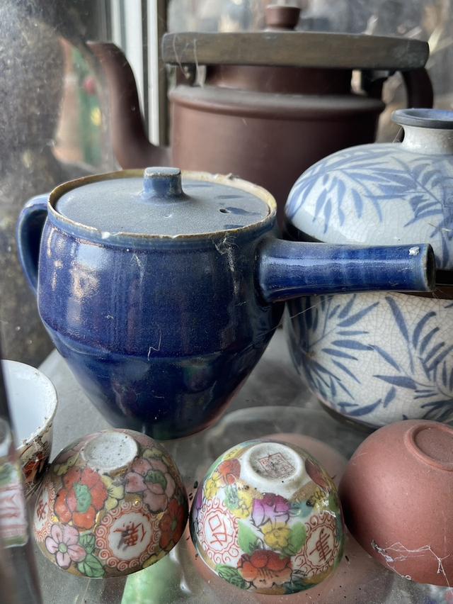 กาน้ำชาญี่ปุ่น กาน้ำชาโบราณ สีน้ำเงินเข้ม กาน้ำชาวินเทจ ไซต์กลาง กาน้ำชาคิวซู Kyusu