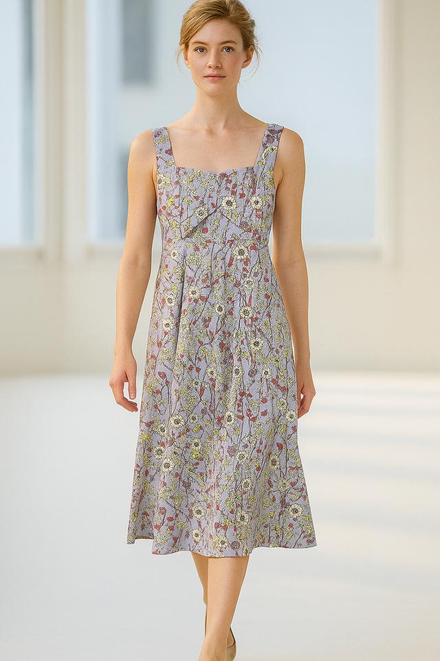 เดรส A-Line ลายดอกไม้สีม่วงพาสเทล Pastel Purple Floral A-Line Dress@SP046 2