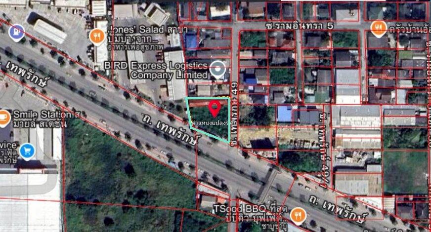 ขายหรือให้เช่า ที่ดินเปล่า แปลงมุม ถนนเทพรักษ์ 49 แขวงท่าแร้ง เขตบางเขน กทม. 1