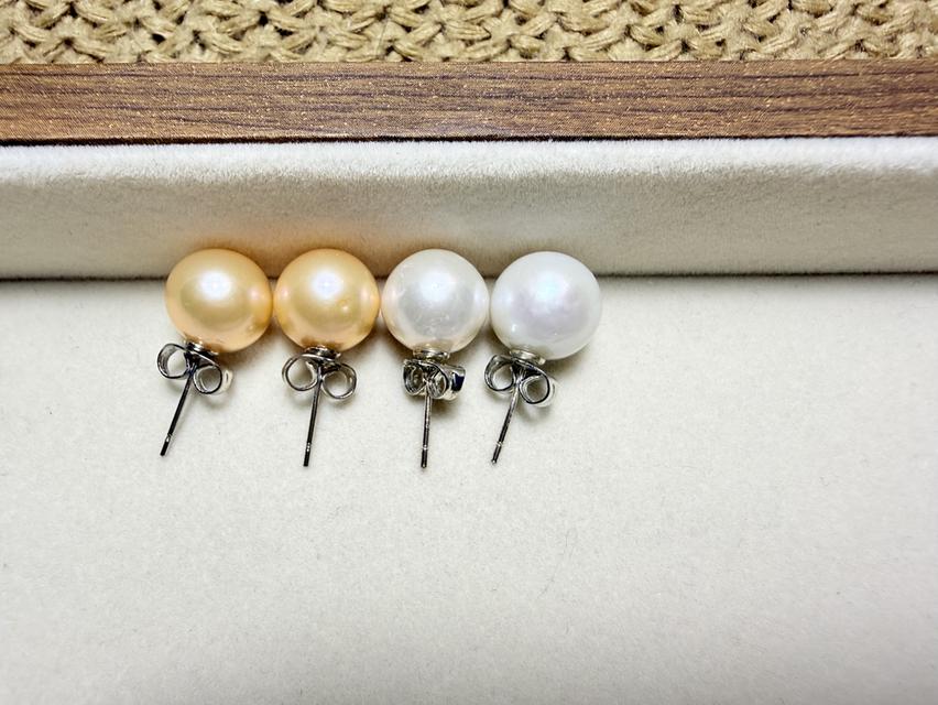 ต่างหูไข่มุกแท้ ทรงกลม ตัวเรือนเงินแท้