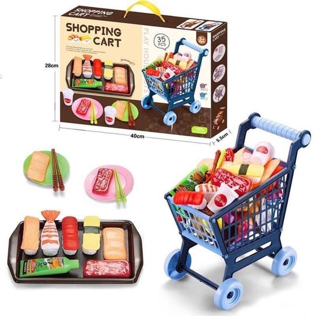 SHOPPING CART 35 Pcs.รถเข็นอาหาร จำลองร้านซูชิ 35 ชิ้น ของเล่นเสริมพัฒนาการและจินตนาการด้วยของเล่นชุดใหญ่
