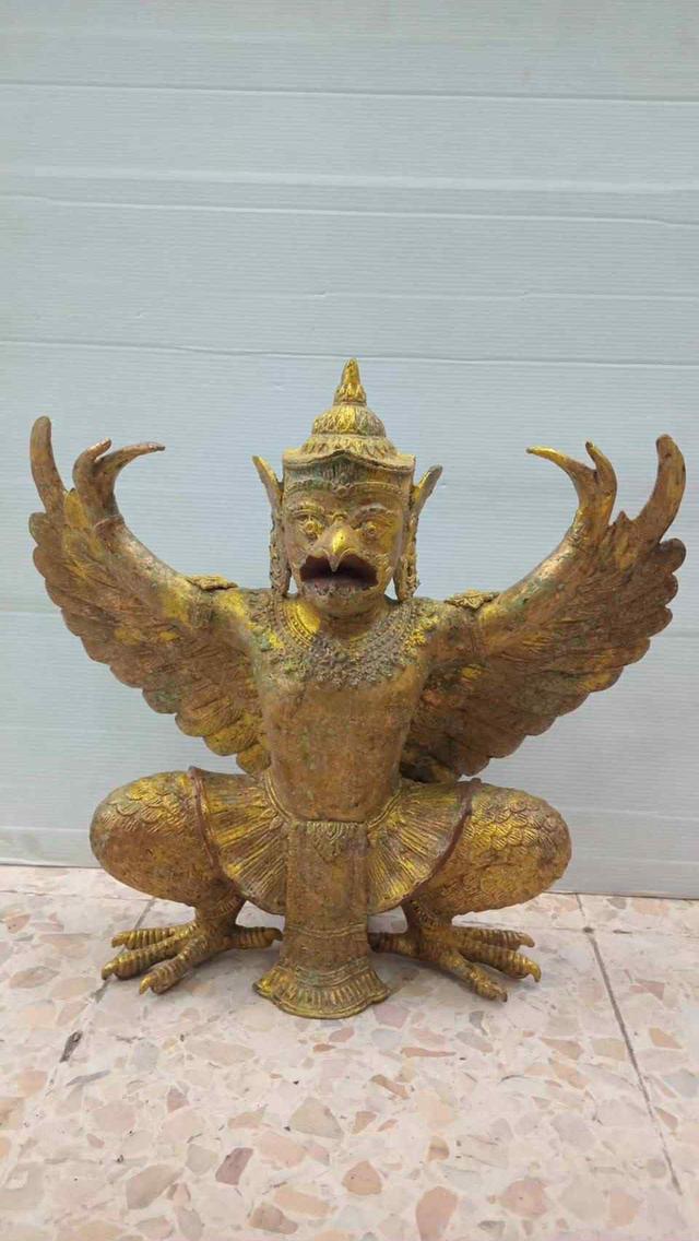 พญาครุฑโลหะโบราณ ผิวทองรัตนะ ขนาด40ซม ครุฑตั้งโต๊ะบูชา สัมฤทธิ์