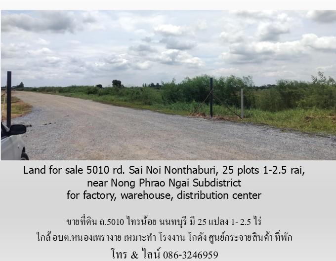 ขายที่ดิน ถ.5010 ไทรน้อย นนทบุรี มี 25 แปลง 1- 2.5 ไร่ เหมาะทำ โรงงาน โกดัง ศูนย์กระจายสินค้า ที่พัก ใกล้ อบต.หนองเพรางาย 9