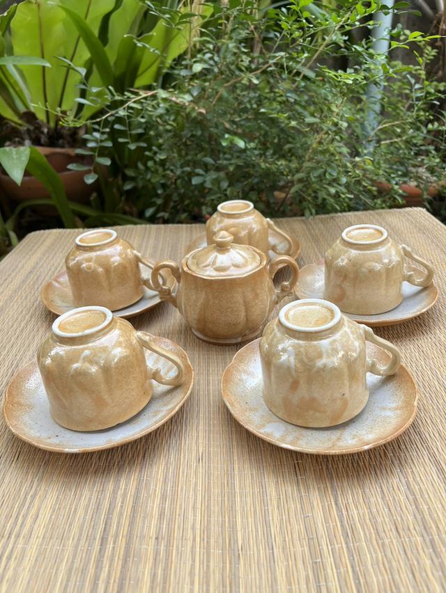 ชุดถ้วยชากาแฟเซรามิก +จานรอง10 ใบ พร้อมโถใส่น้ําตาล 1 ใบ งานญี่ปุ่น รูปที่ 4
