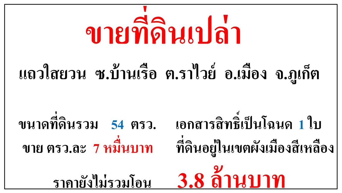 ขายที่ดินเปล่า ขนาด 54 ตารางวา  **แถวใสยวน ซ.บ้านเรือน** ต.ราไวย์  เมืองภูเก็ต 2