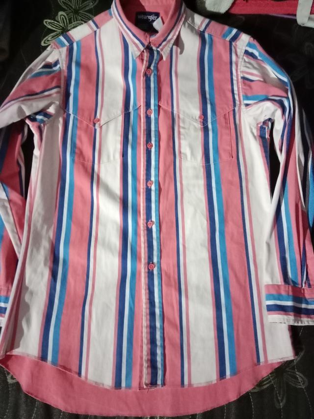 เสื้อเชิ้ตแขนยาวVINTAGE Wrangler Brushpopper Western Shirt X-Long Tail Stripe size XL 23/30 4