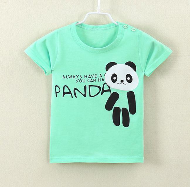 เสื้อยืดเด็กเล็ก สีเขียว Panda มีกระดุมข้างคอ สำหรับเด็กวัย  1