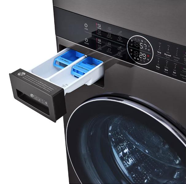 LG เครื่องซักผ้าฝาหน้าและเครื่องอบผ้า WashTower 21/16kg AI DD สีดำ รุ่น WT2116SHBB ระบบ Smart Inverter