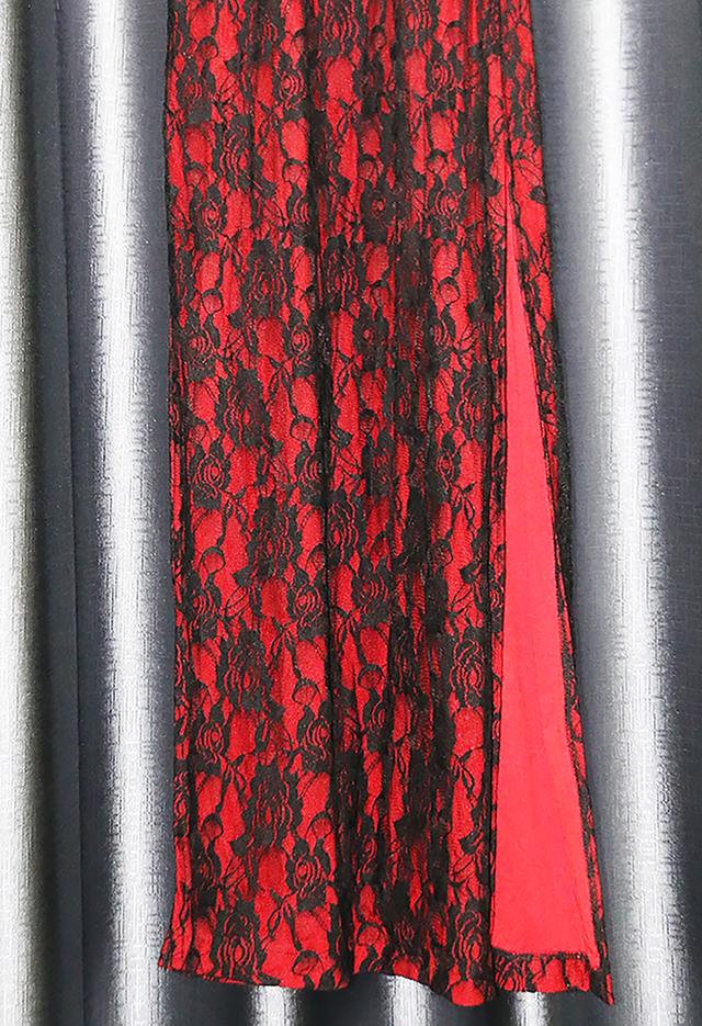 เดรสสตรีลายลูกไม้ดํา-แดงแบบจีน (Modern Cheongsam)_@SP007 8