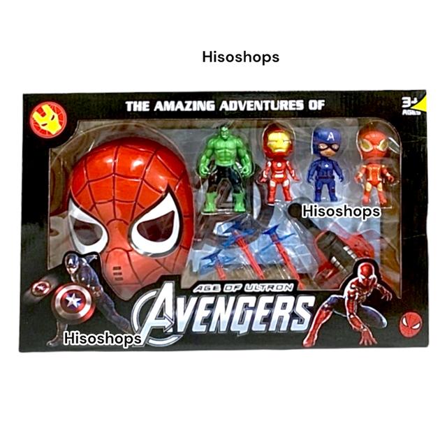 Avengers AGE of Ultron ชุดของเล่นสไปเดอร์แมน ข้อมือยิงใยแมงมุม พร้อมโมเดลฮีโร่ 4 ตัว กล่องใหญ่ 4