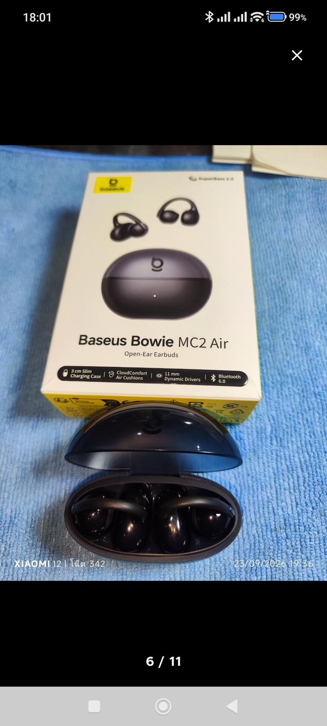 หูฟัง Baseus Bowie MC2 Air เป็นหูฟังแบบ Open-Ear Earbuds สภาพใหม่เอี่ยมอุปกรณ์ครบกล่อง ผมได้จากนักรีวิว ที่เค้าแกะมาแค่รีวิวแค่ครั้งเดียว รูปที่ 7