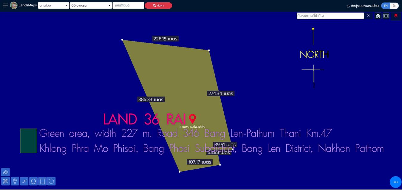 ที่ดิน36ไร่ พื้นที่สีเขียว หน้ากว้าง 227ม. ถนน346 ปทุมธานี-บางเลน ตำบล บางภาษี อำเภอบางเลน นครปฐม  3