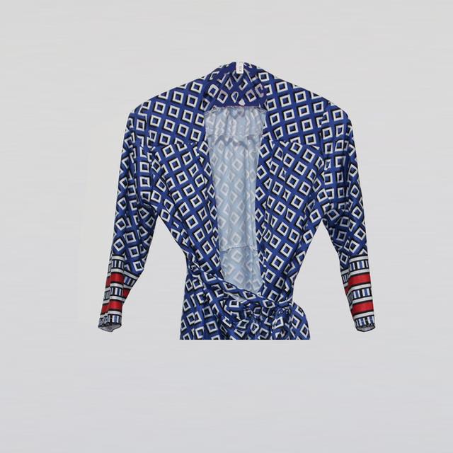 เดรสพันหน้าพิมพ์ลายกราฟิกสีนํ้าเงิน (Blue Geometric Print Wrap Dress)@SP031 6
