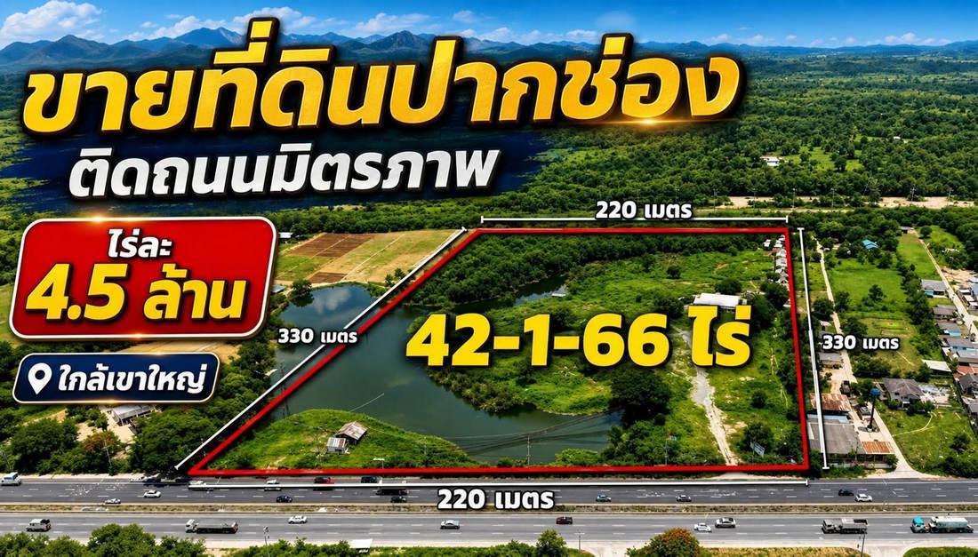 ที่ดินปากช่อง 43 ไร่ (แบ่งขาย 21 ไร่ได้) ติดถนนมิตรภาพ 220 เมตร ปากช่อง นครราชสีมา 1