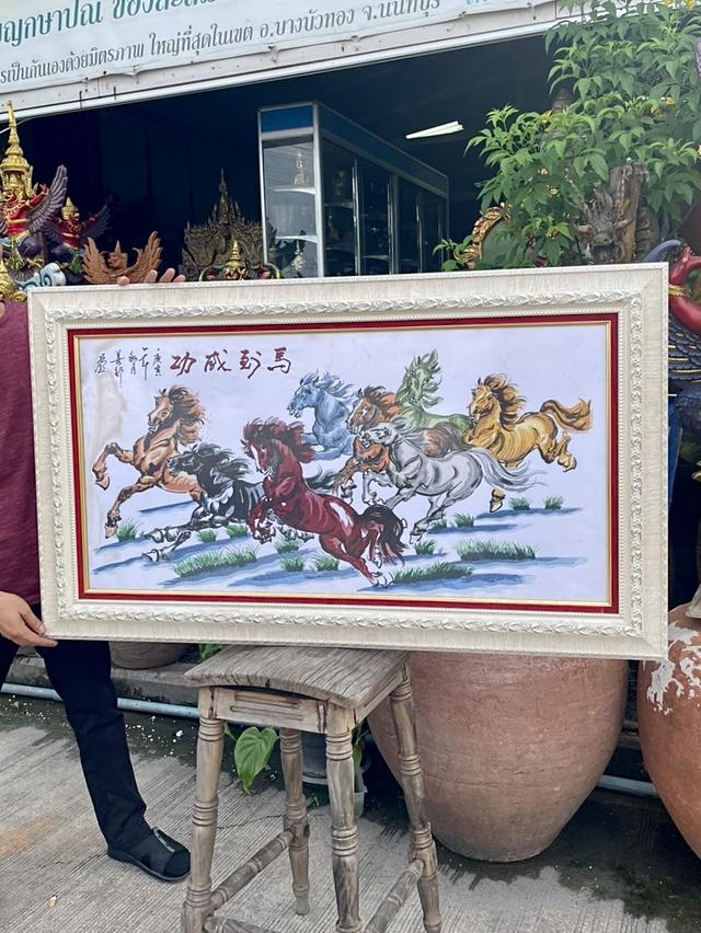 ศิลปะงานปักผ้าด้วยมือ ลายม้า8ตัว งานปักผ้าลายอาชา ขนาด120x70cm
