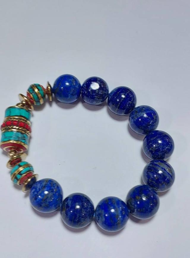 ข้อมือหิน Lapis lazuli 14 mm ลูกปัดเนปาล ยาว 18 cm. 6