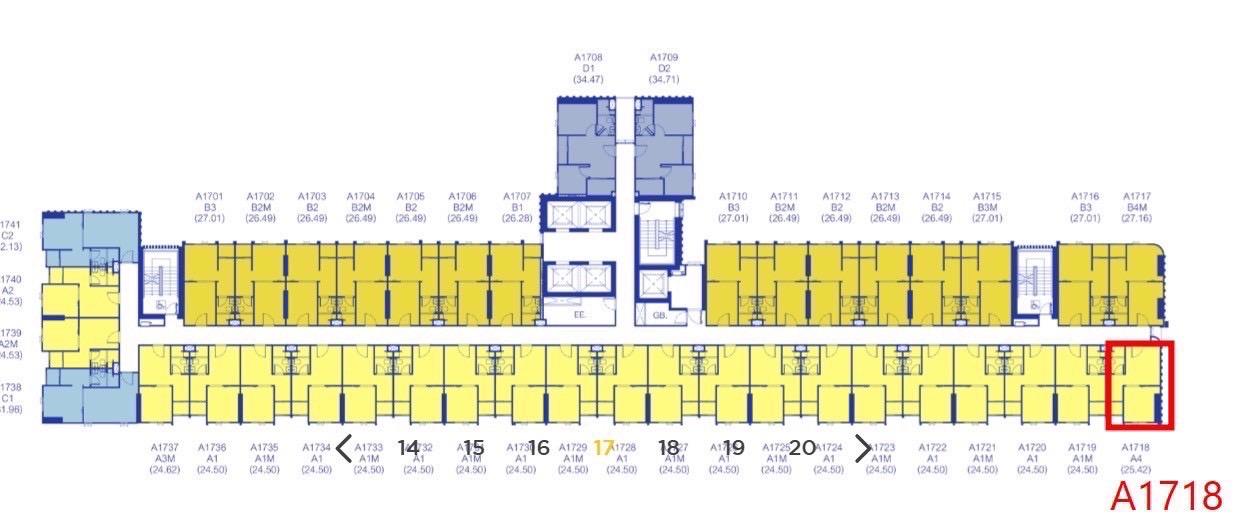 ขายดาวน์โครงการ พลัมคอนโด นิว เวสต์ บางใหญ่ ชั้น 17 Unit 1718 ขนาดห้อง 25.42 ตรม. 1