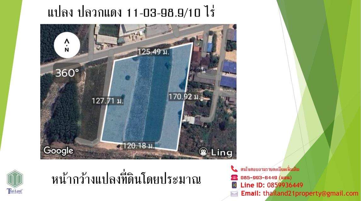 ขายที่ดินสีเหลือง อำเภอปลวกแดง จังหวัดระยอง  เนื้อที่ 11 ไร่ 3 งาน 98.9 ตารางวา 4