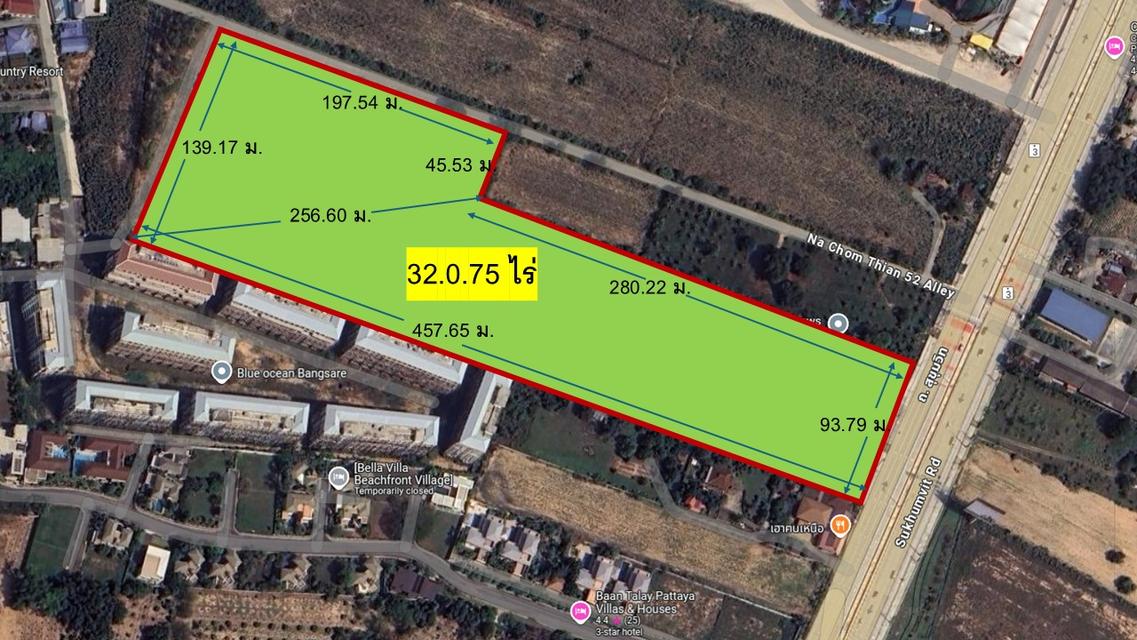 ขายที่ดินแปลงใหญ่ ติดถนนสุขุมวิท ใกล้ชายหาดนาจอมเทียน พัทยา 32-0-75 ไร่ 4