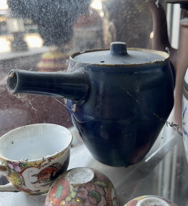 กาน้ำชาญี่ปุ่น กาน้ำชาโบราณ สีน้ำเงินเข้ม กาน้ำชาวินเทจ ไซต์กลาง กาน้ำชาคิวซู Kyusu