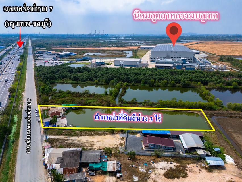 ขายที่สีม่วง 3 ไร่ ผังอีอีซี ติดถนนเลียบมอเตอร์เวย์ ขาเข้ากรุงเทพ และ อยู่ติดนิคมบลูเทค ต.เขาดิน อ.บางปะกง จ.ฉะเชิงเทรา