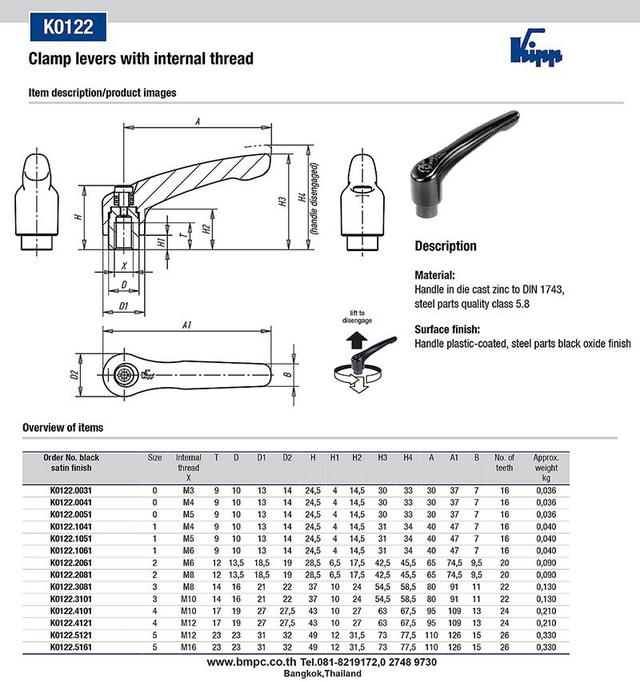 Clamp lever, ด้ามขันล๊อก, Clamp liftable handle, Tension lever, Clamping lever, Cam lever, Adjustable clamping handle 3