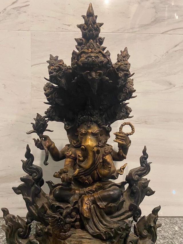 พระพิฆเนศทองเหลือง องค์ใหญ่ กว้าง14นิ้ว พระพิฆเนศนาคปรก 2
