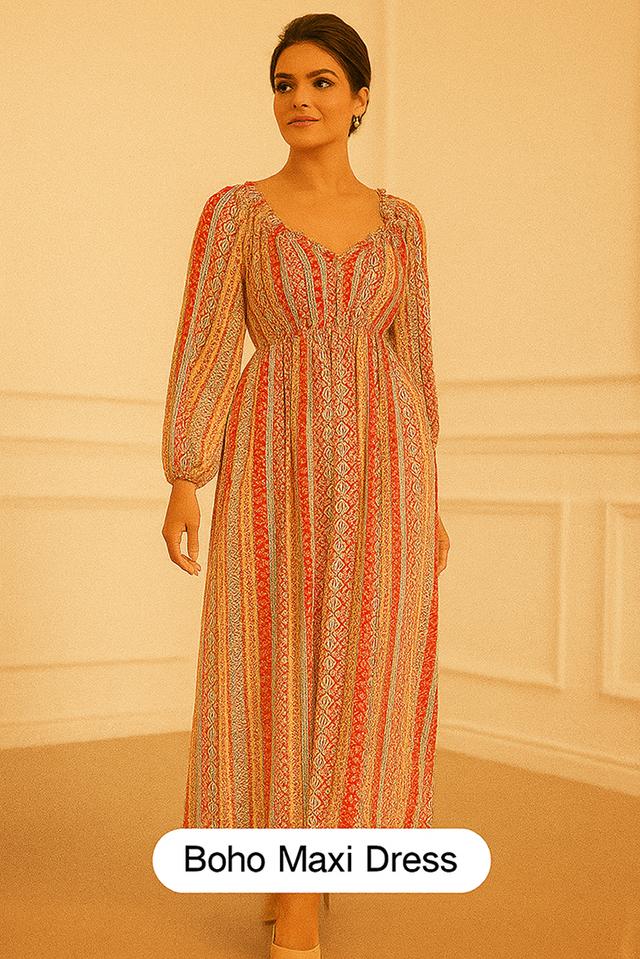 เดรสแม็กซี่ลายทางโบฮีเมียน เดรส Maxi Bohemian Stripe @SP041