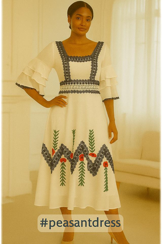 เดรส Cottagecore ลูกไม้ขาวปักลาย White Embroidered Cottagecore Dress with Lace @SP048
