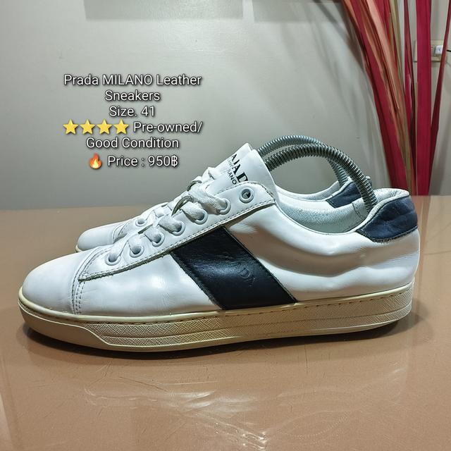Prada MILANO Leather SneakersSize. 41⭐⭐⭐⭐ Pre-owned/ Good Condition🔥 Price : 950฿