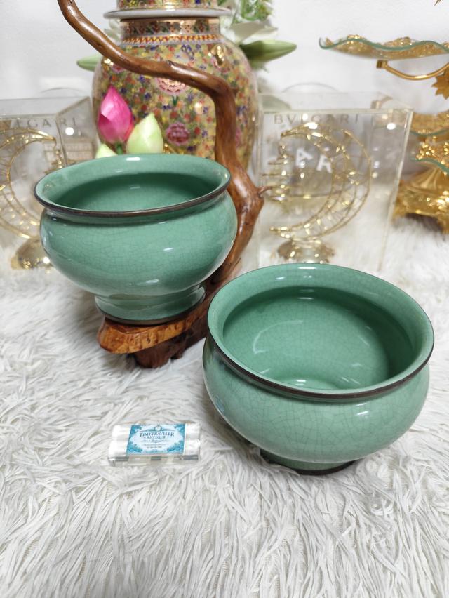 ⚜️กระถางศิลาดล (Celadon) ผิวแตกลายงา แพ็กคู่